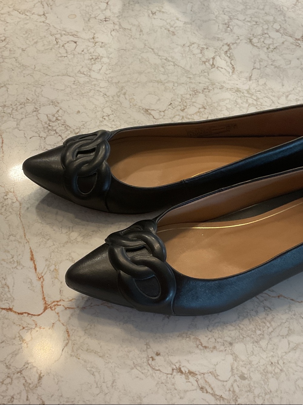 Vionic Black Pointed Loafers with Loop Accent